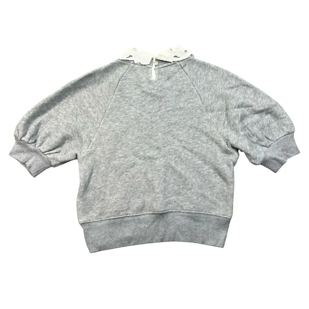 J Crew Eyelet Collar Sweatshirt Womens XS Gray Heritage Terry Puff Sleeve CS610